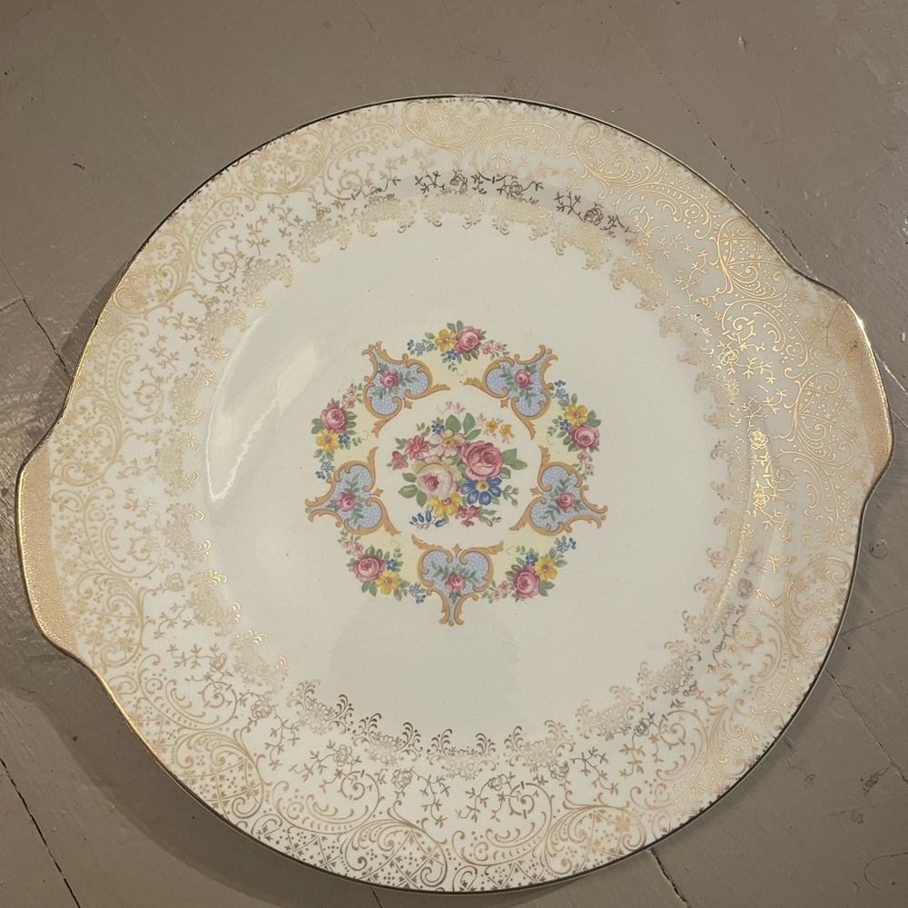 Vanity Fair by Mary Dunbar Cake Serving Set w/22kt Gold, Cake & 5 Dessert Plates